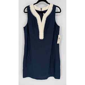 ELIZA J NWT LINEN BLEND NAVY BLUE SHEATH DRESS SZ 14